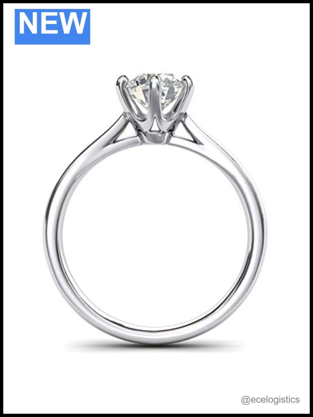 Sterling Silver 2.0 CT 6-Prong Solitaire Engagement Ring Promise Bridal